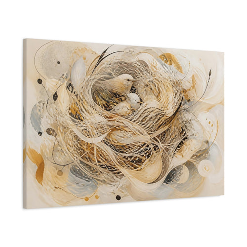 Main Mockup. Animals Birds Beige And Gold shown as stretched canvas wall art