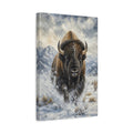 Side Mockup 4. Animals Bison Brown And White Bison shown as stretched canvas wall art