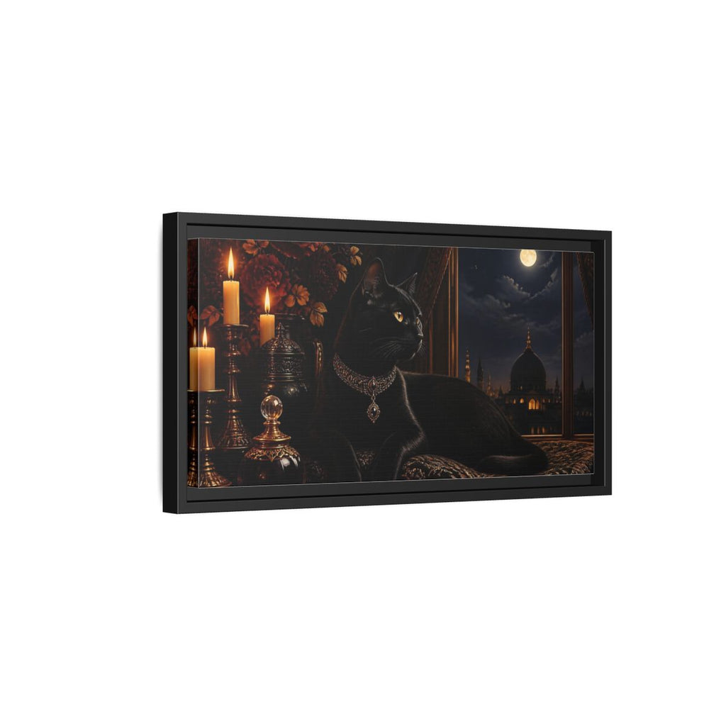 Side Mockup 8. Animals Black Cat Black And Gold shown as stretched canvas wall art