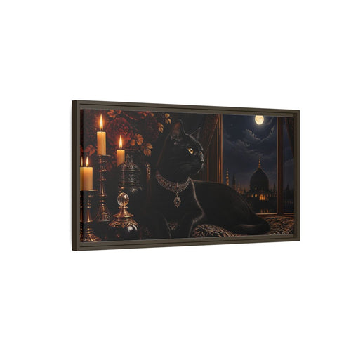 Main Mockup. Animals Black Cat Black And Gold shown as stretched canvas wall art