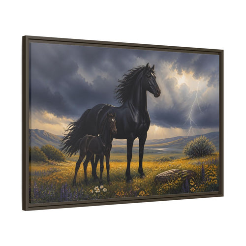 Main Mockup. Animals Black Horses Black Horses Storm shown as stretched canvas wall art
