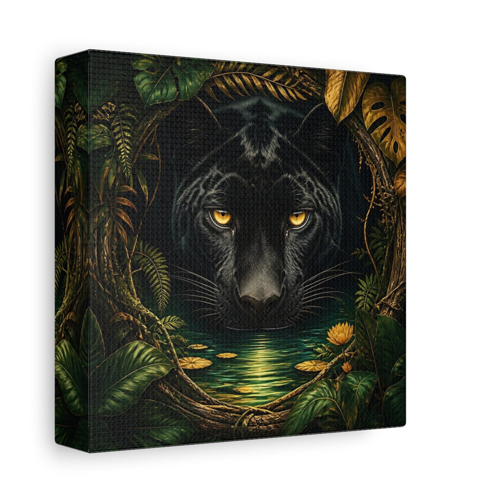 Side Mockup 2. Animals Black Panther Black And Green shown as stretched canvas wall art