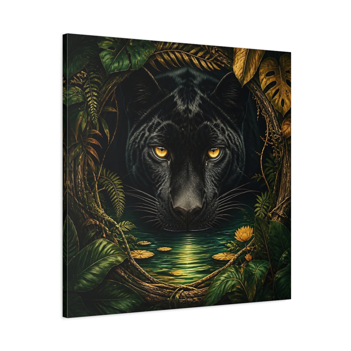 Main Mockup. Animals Black Panther Black And Green shown as stretched canvas wall art