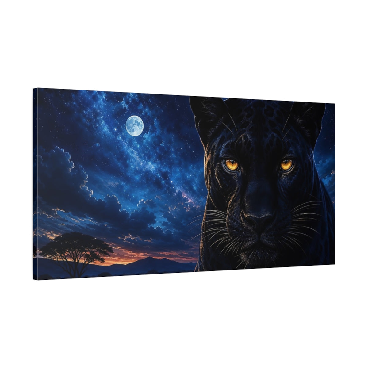 Main Mockup. Animals Black Panther Black Panther Blue Night shown as stretched canvas wall art