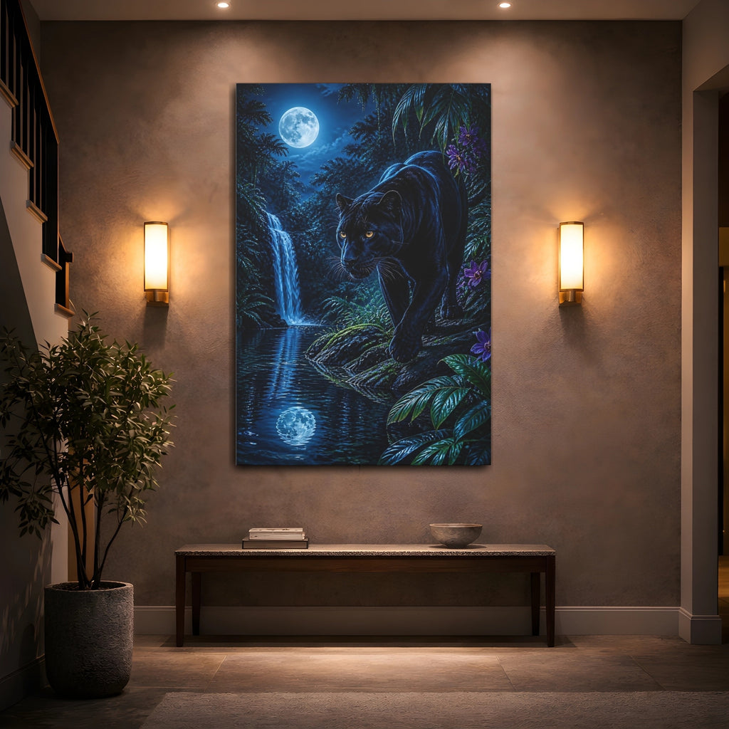 Mockup 2. Animals Black Panther Blue And Black shown as stretched canvas wall art