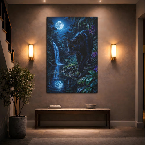 Mockup 2. Animals Black Panther Blue And Black shown as stretched canvas wall art
