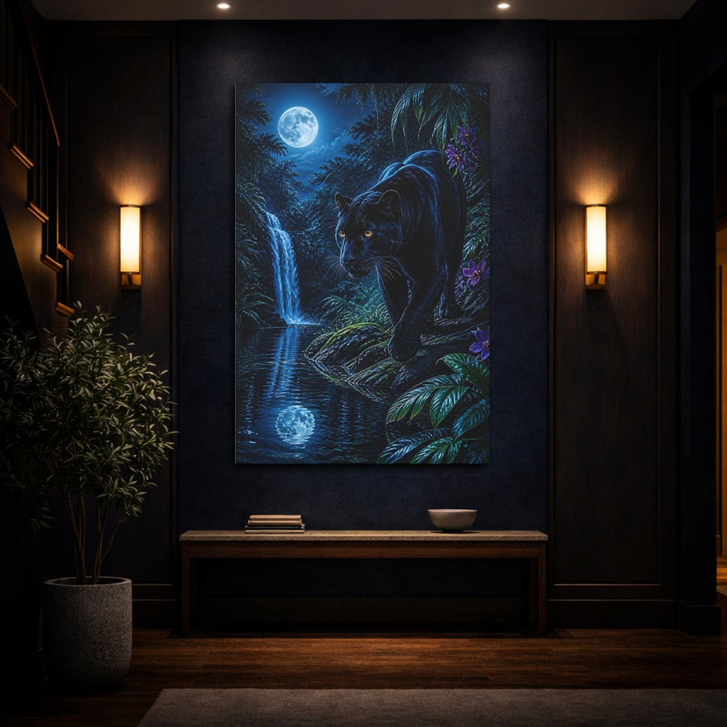 Mockup 4. Animals Black Panther Blue And Black shown as stretched canvas wall art