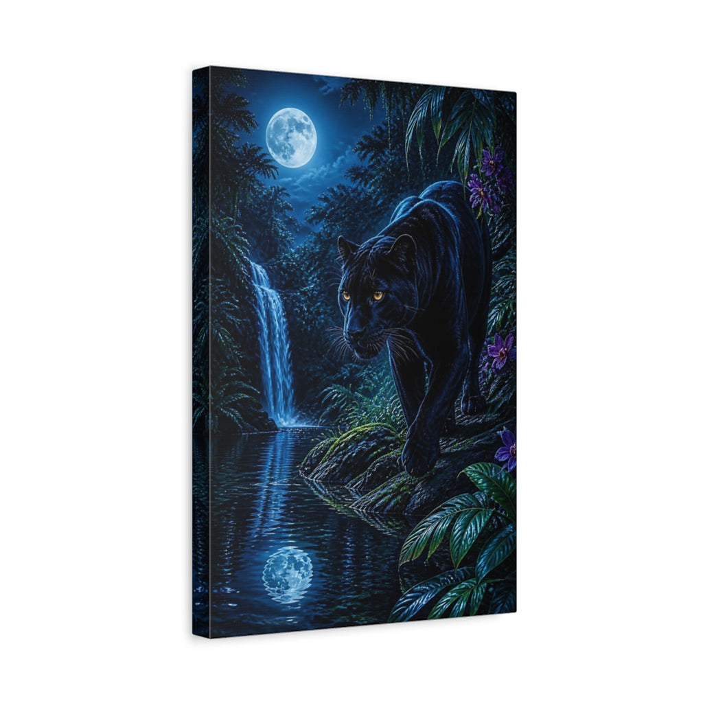 Side Mockup 4. Animals Black Panther Blue And Black shown as stretched canvas wall art