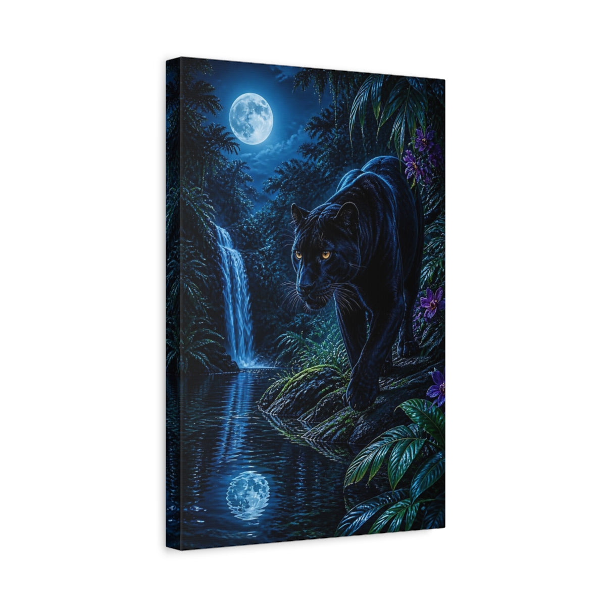 Side Mockup 4. Animals Black Panther Blue And Black shown as stretched canvas wall art