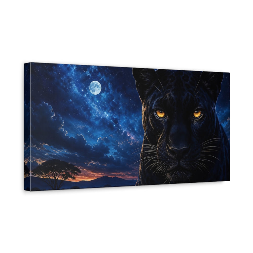 Side Mockup 3. Animals Black Panther Black Panther Blue Night shown as stretched canvas wall art