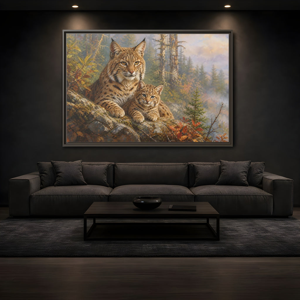 Mockup 3. Animals Bobcats Bobcat Wildlife Art shown as stretched canvas wall art