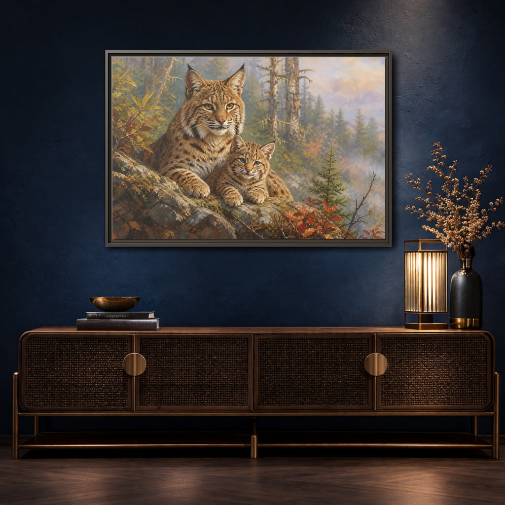 Mockup 4. Animals Bobcats Bobcat Wildlife Art shown as stretched canvas wall art