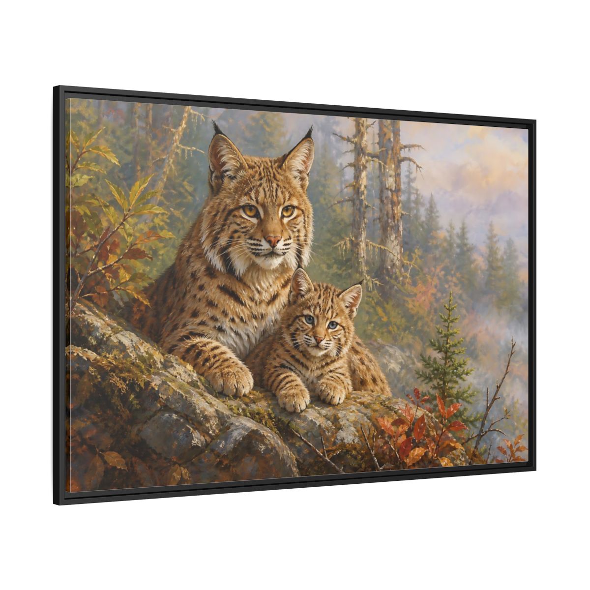 Side Mockup 12. Animals Bobcats Bobcat Wildlife Art shown as stretched canvas wall art