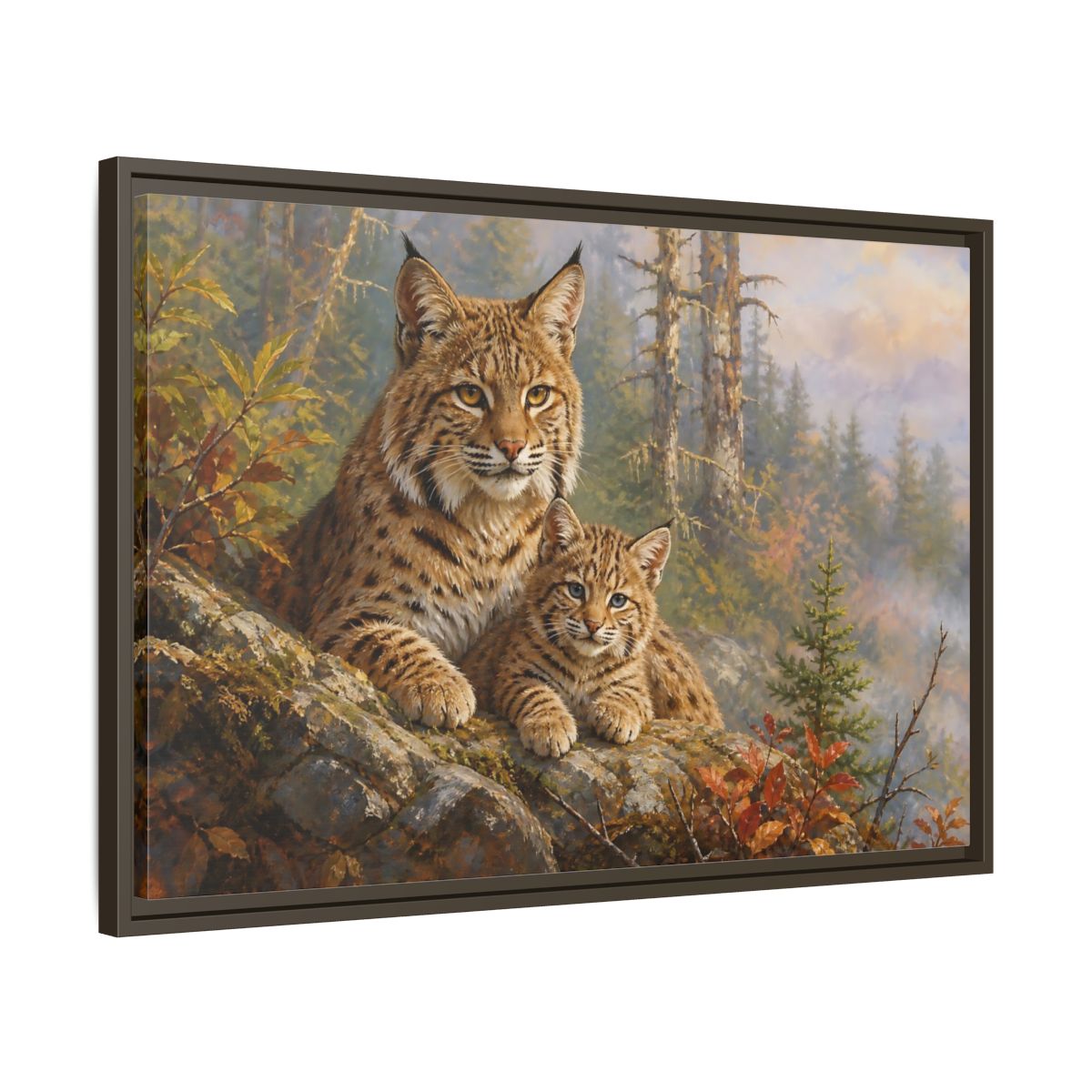 Side Mockup 11. Animals Bobcats Bobcat Wildlife Art shown as stretched canvas wall art