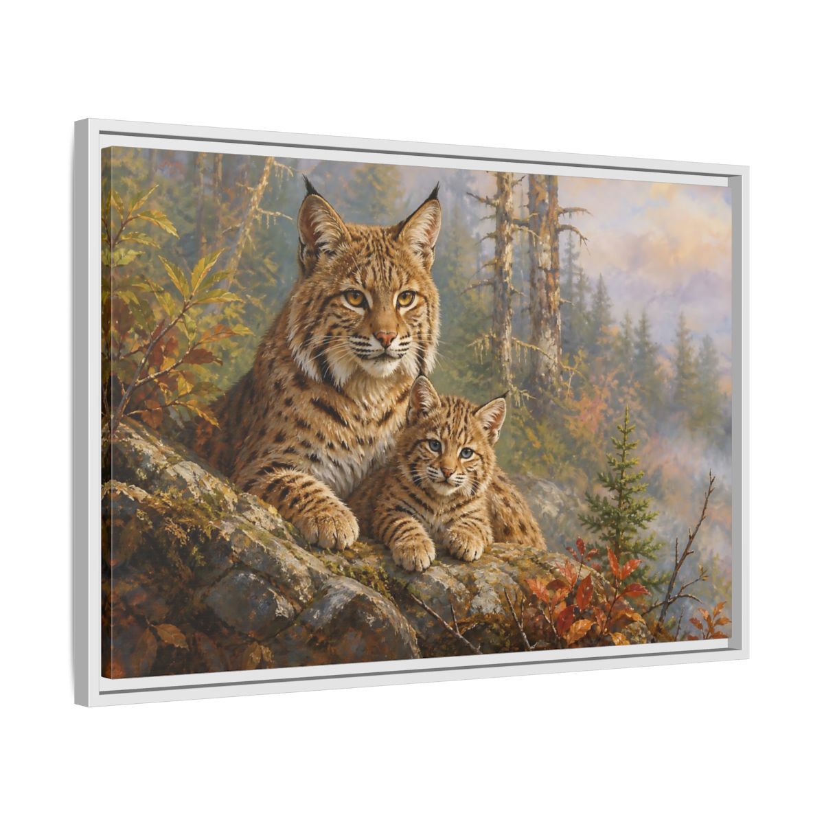 Side Mockup 10. Animals Bobcats Bobcat Wildlife Art shown as stretched canvas wall art