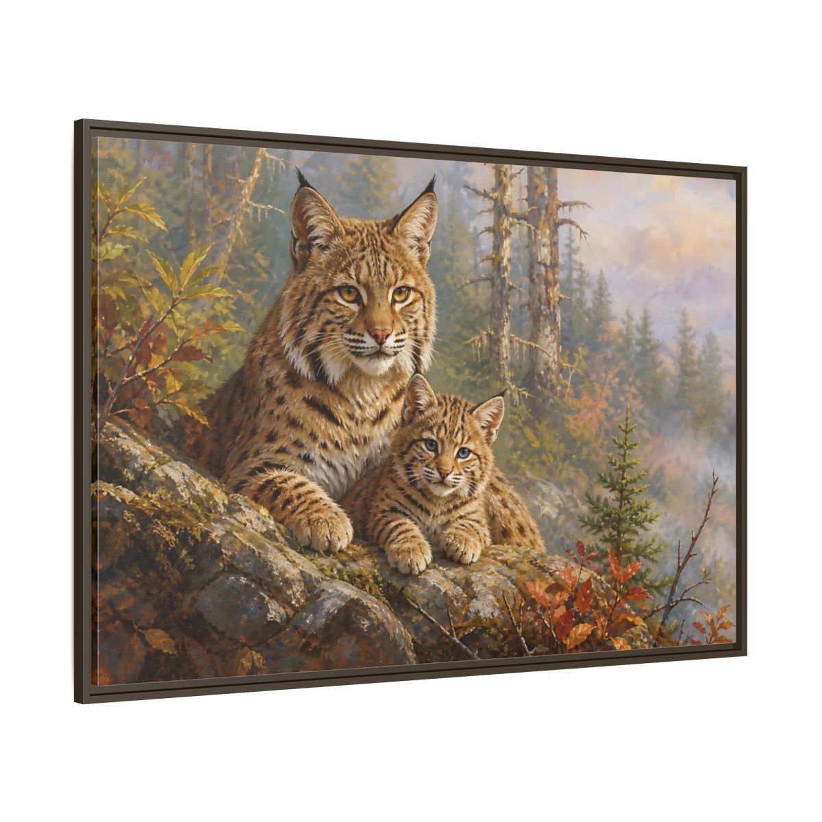 Side Mockup 8. Animals Bobcats Bobcat Wildlife Art shown as stretched canvas wall art