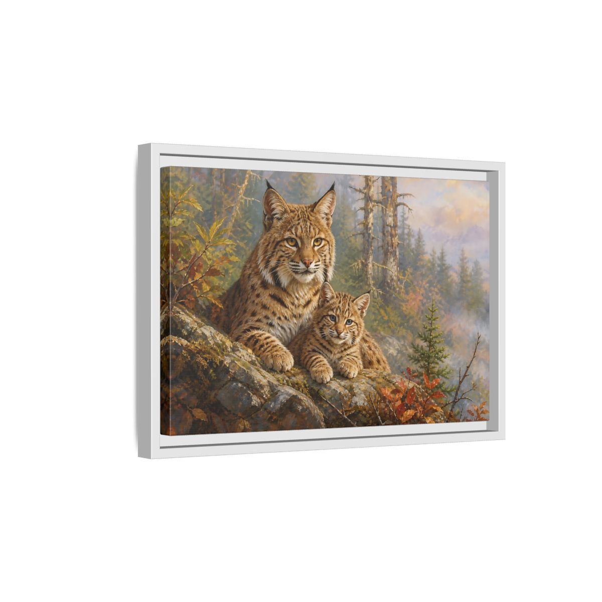 Side Mockup 4. Animals Bobcats Bobcat Wildlife Art shown as stretched canvas wall art