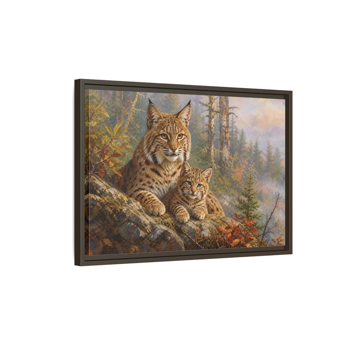 Side Mockup 2. Animals Bobcats Bobcat Wildlife Art shown as stretched canvas wall art
