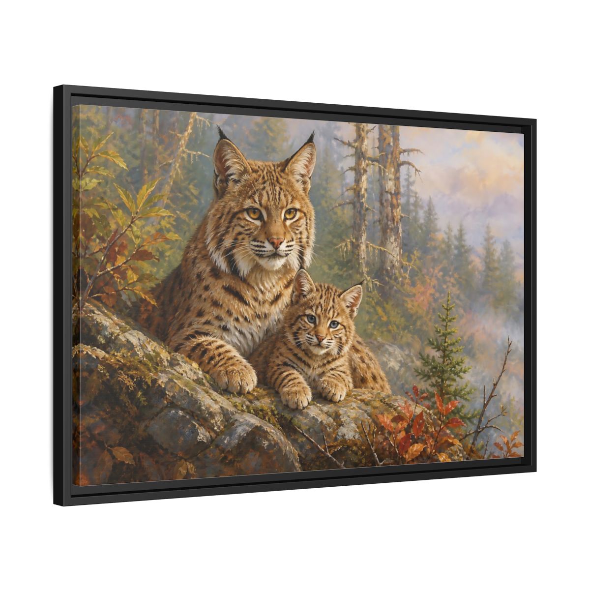 Side Mockup 14. Animals Bobcats Bobcat Wildlife Art shown as stretched canvas wall art