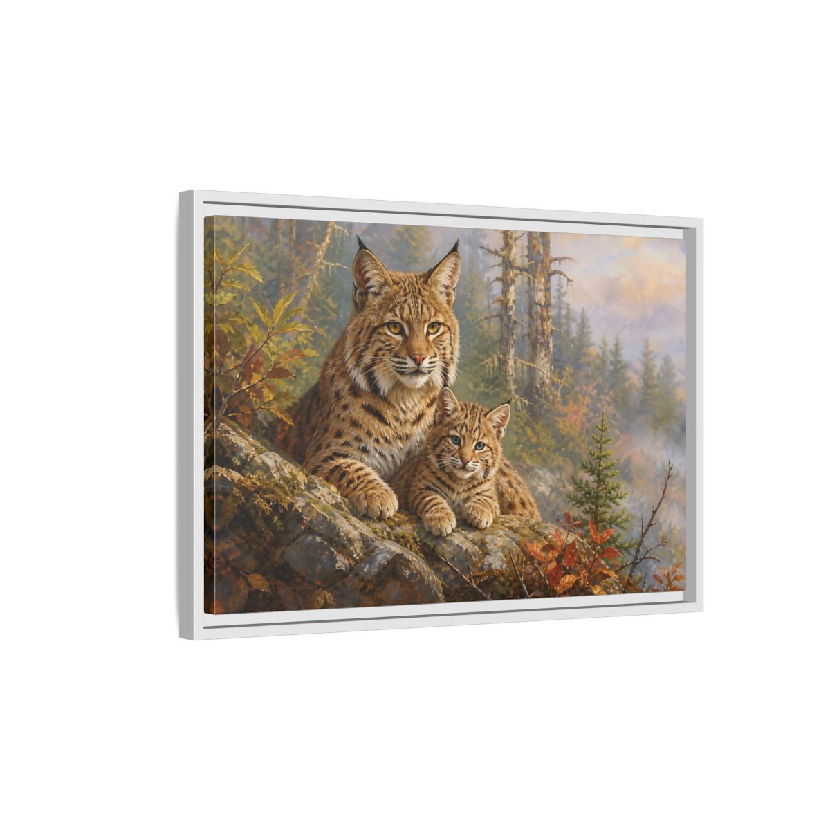 Side Mockup 1. Animals Bobcats Bobcat Wildlife Art shown as stretched canvas wall art