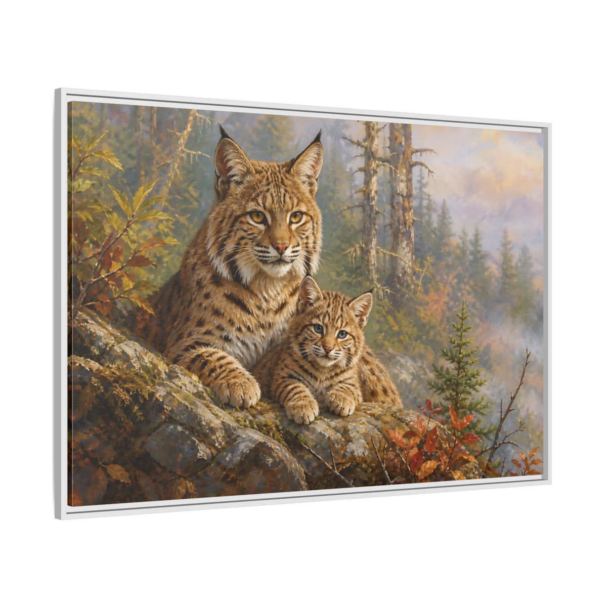 Side Mockup 7. Animals Bobcats Bobcat Wildlife Art shown as stretched canvas wall art