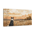 Side Mockup 3. Animals Border Collie Warm Rustic Landscape shown as stretched canvas wall art
