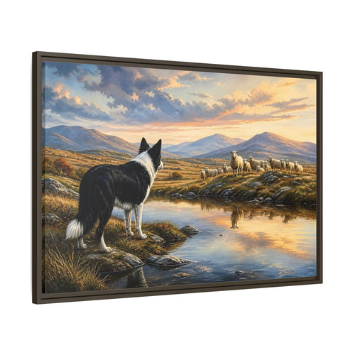 Main Mockup. Animals Border Collie, Sheep Golden Hour Animals shown as stretched canvas wall art