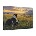 Side Mockup 4. Animals Border Collies Golden Sunset Meadow shown as stretched canvas wall art