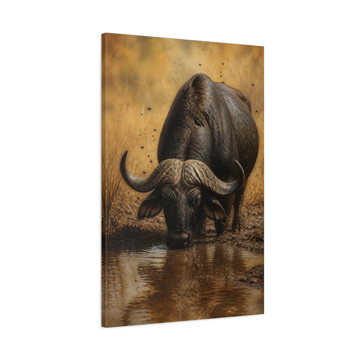 Main Mockup. Animals Buffalo Dark Brown Buffalo shown as stretched canvas wall art