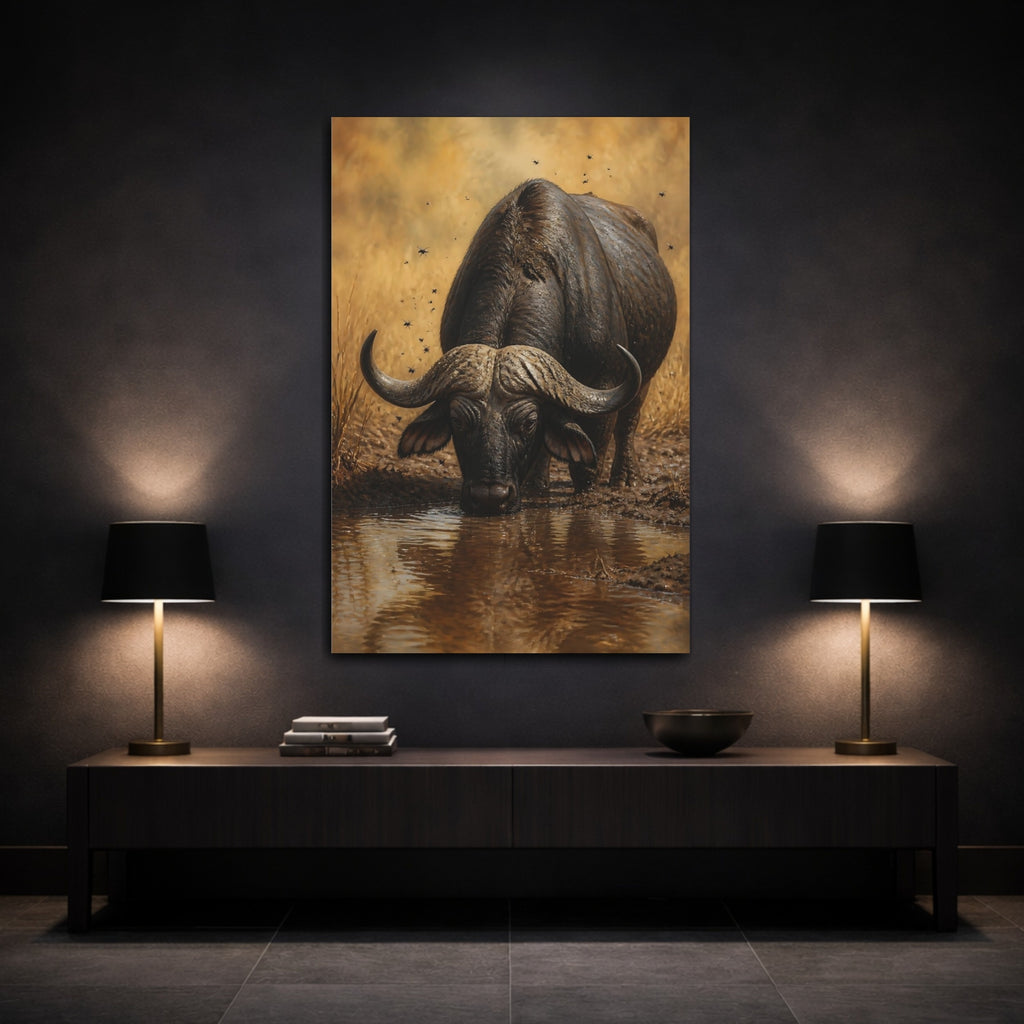 Mockup 3. Animals Buffalo Dark Brown Buffalo shown as stretched canvas wall art