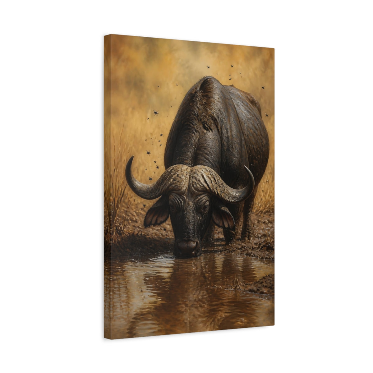 Side Mockup 3. Animals Buffalo Dark Brown Buffalo shown as stretched canvas wall art