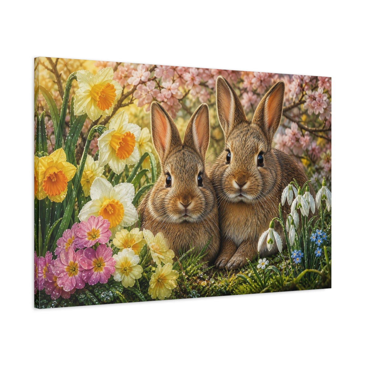Main Mockup. Animals Bunnies Spring Bunnies shown as stretched canvas wall art