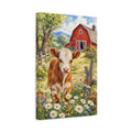 Side Mockup 4. Animals Calf Watercolor Calf Barn shown as stretched canvas wall art