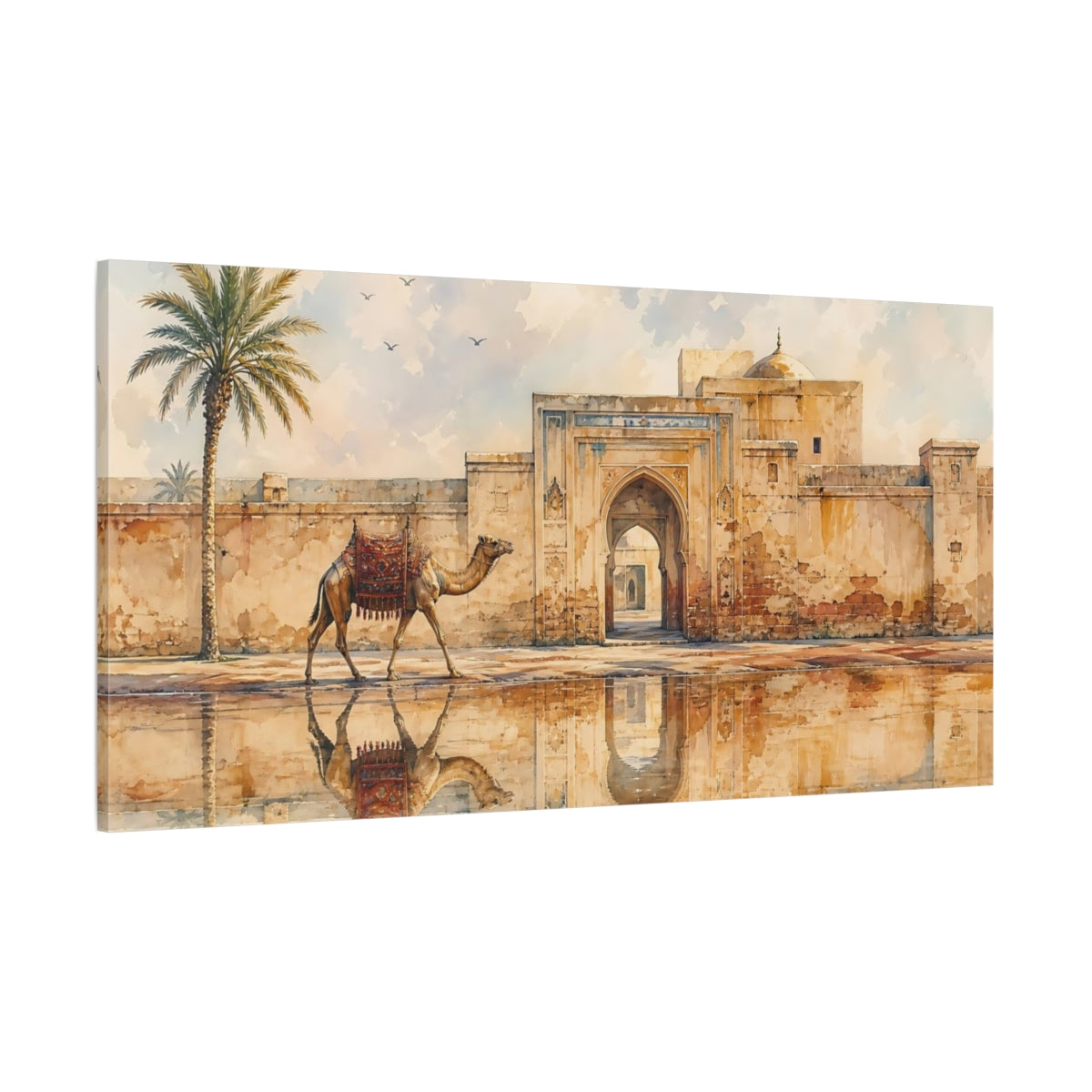 Side Mockup 2. Animals Camel Desert Camel shown as stretched canvas wall art