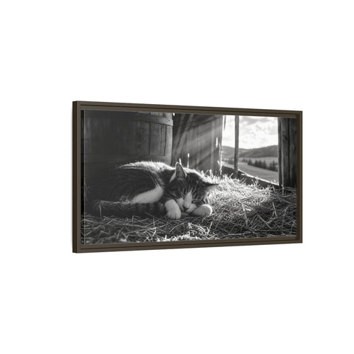 Main Mockup. Animals Cat Black And White Cat shown as stretched canvas wall art