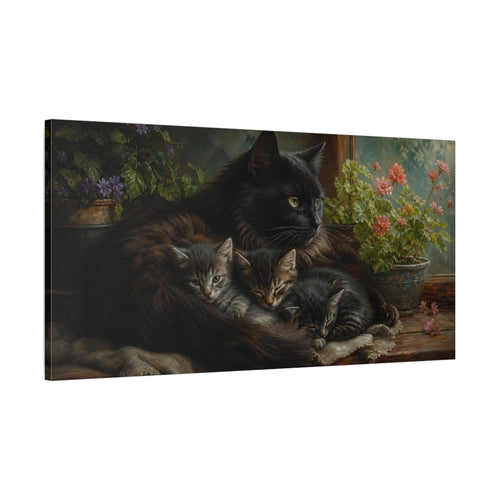 Main Mockup. Animals Cats Black Cat Kittens shown as stretched canvas wall art