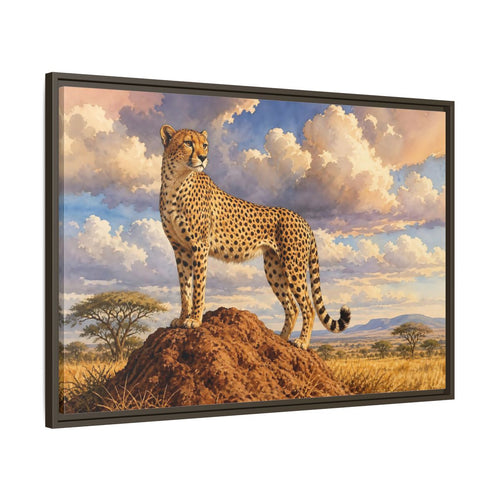 Main Mockup. Animals Cheetah Cheetah Savanna Art shown as stretched canvas wall art