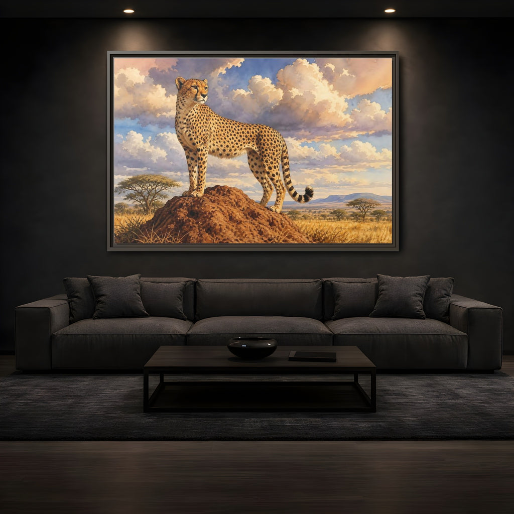 Mockup 3. Animals Cheetah Cheetah Savanna Art shown as stretched canvas wall art