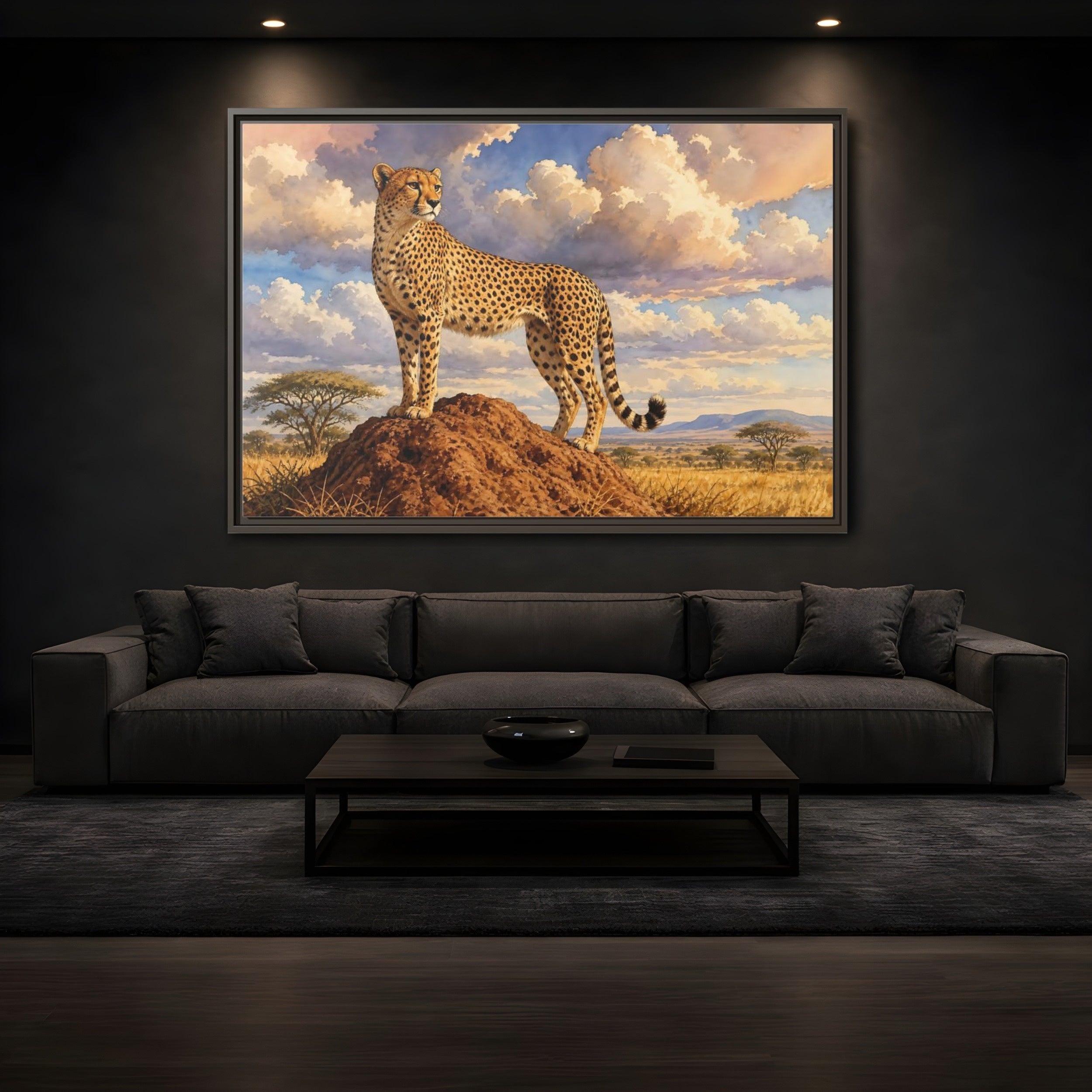Mockup 3. Animals Cheetah Cheetah Savanna Art shown as stretched canvas wall art