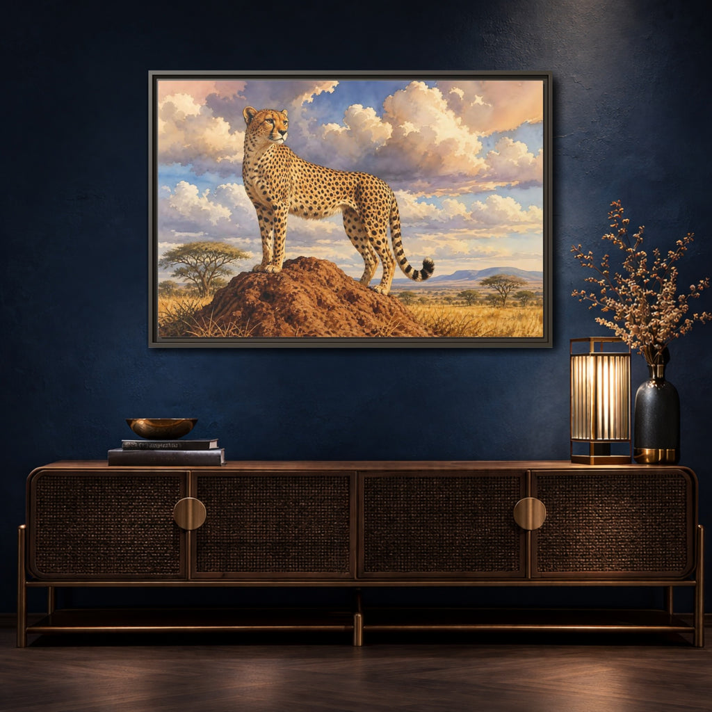 Mockup 4. Animals Cheetah Cheetah Savanna Art shown as stretched canvas wall art