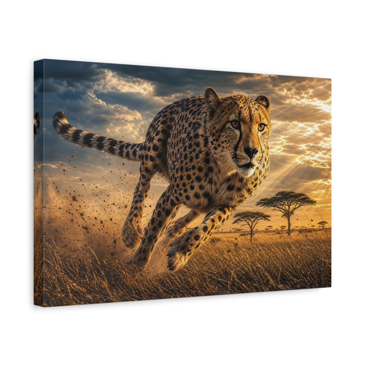 Side Mockup 4. Animals Cheetah Golden Cheetah shown as stretched canvas wall art