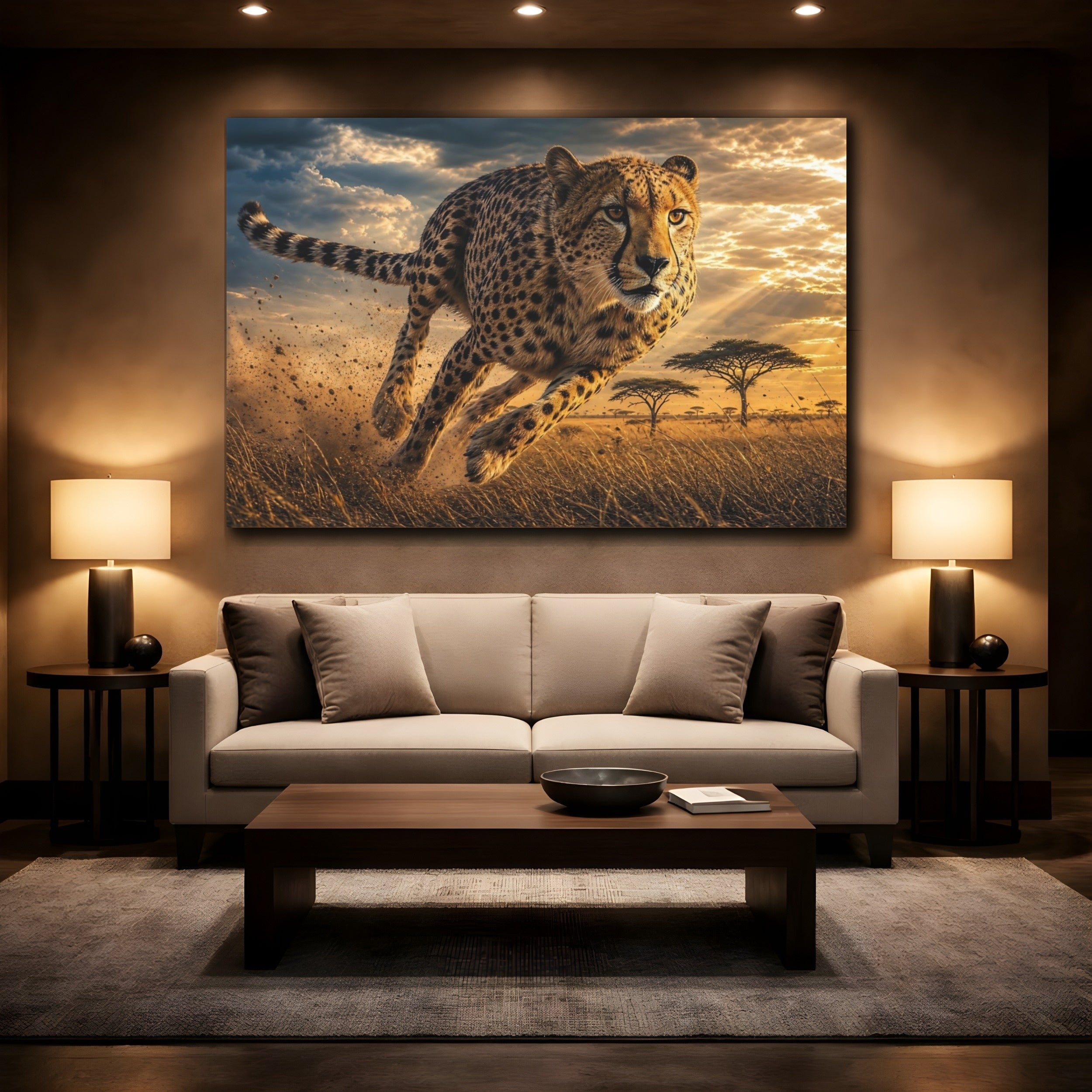 Mockup 2. Animals Cheetah Golden Cheetah shown as stretched canvas wall art