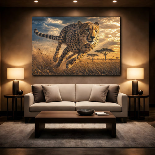 Mockup 2. Animals Cheetah Golden Cheetah shown as stretched canvas wall art