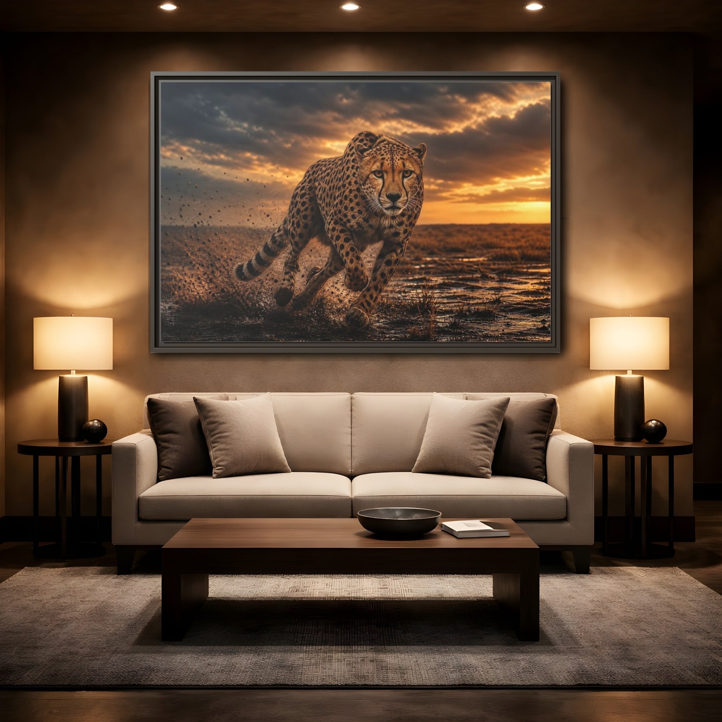 Mockup 2. Animals Cheetah Golden Cheetah shown as stretched canvas wall art