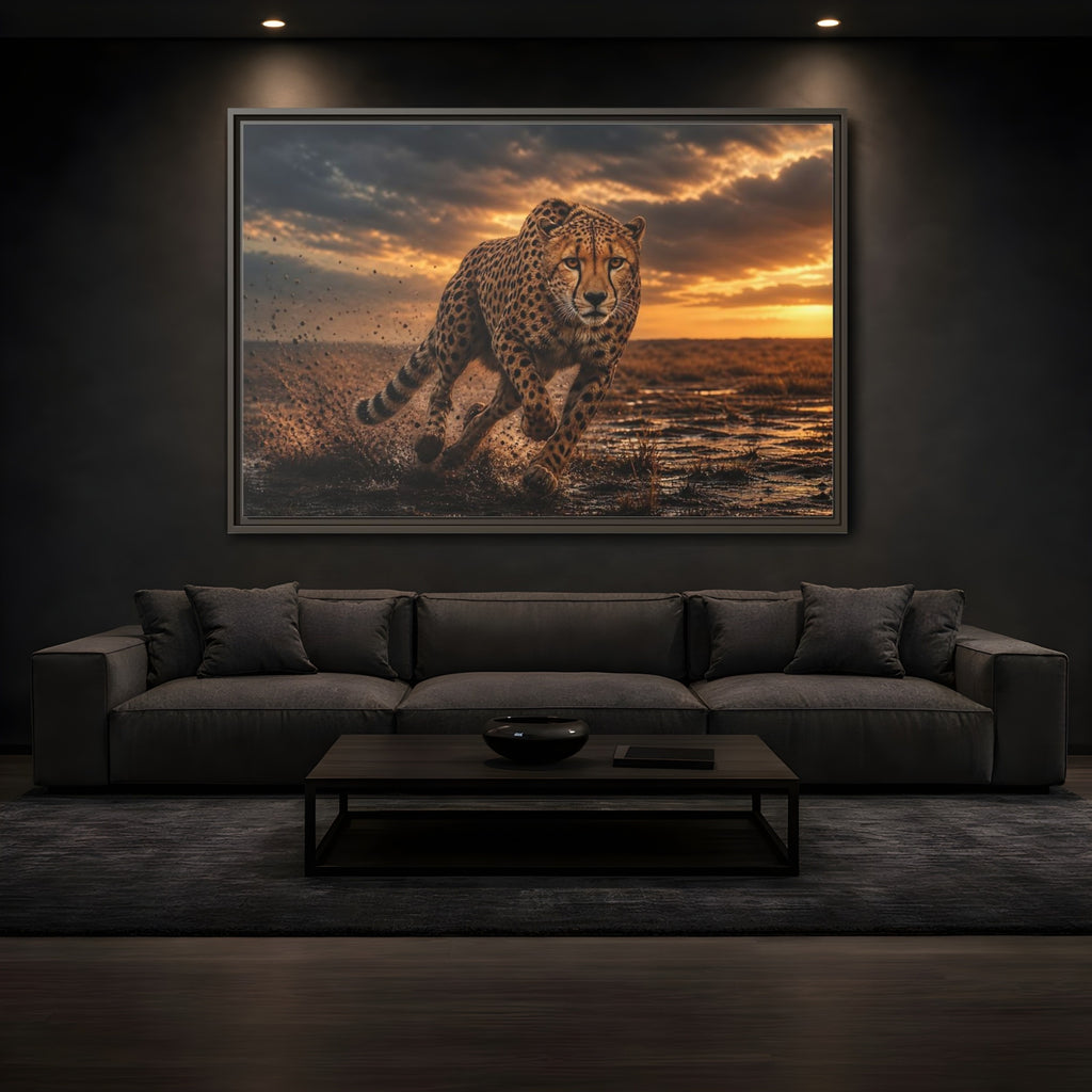 Mockup 3. Animals Cheetah Golden Cheetah shown as stretched canvas wall art