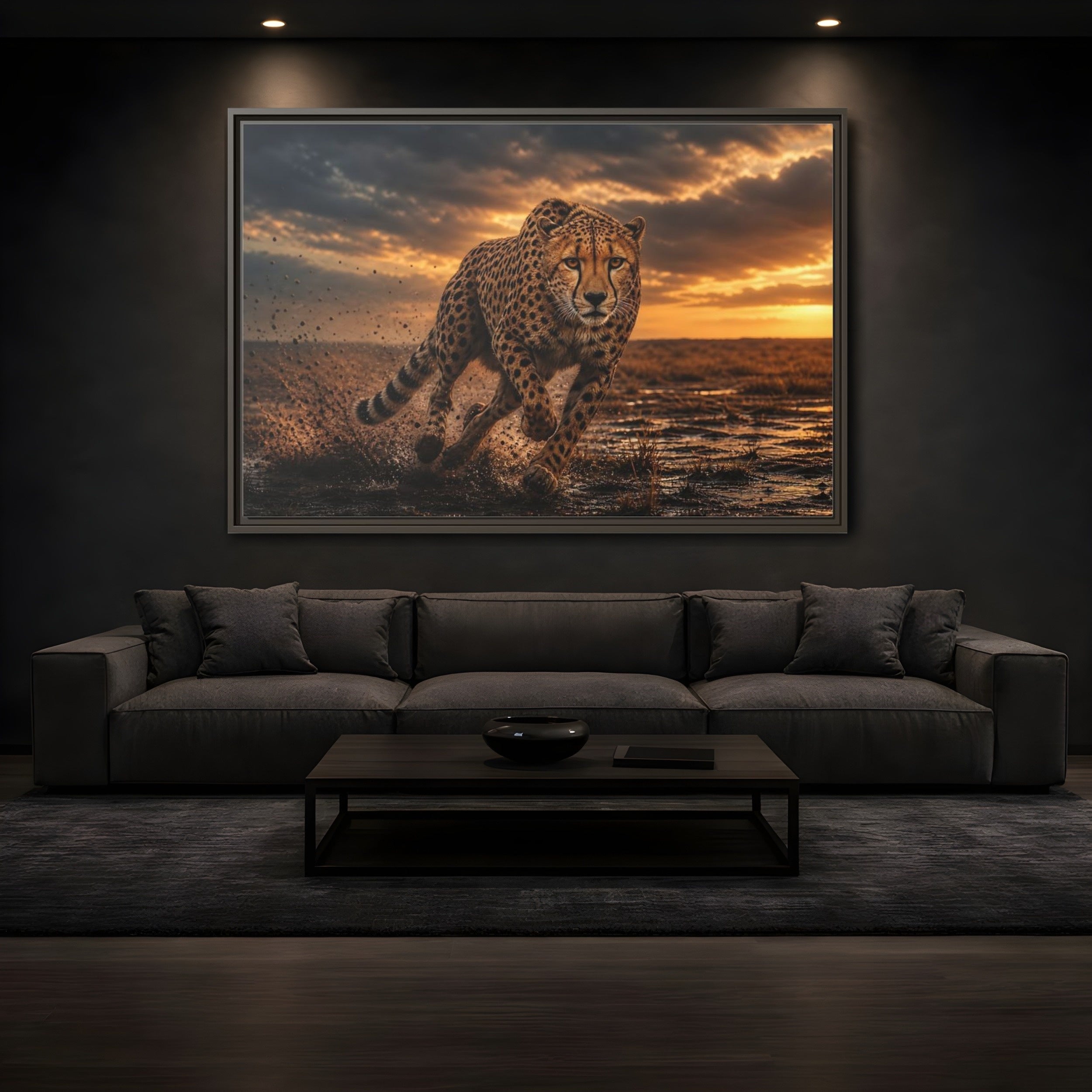 Mockup 3. Animals Cheetah Golden Cheetah shown as stretched canvas wall art