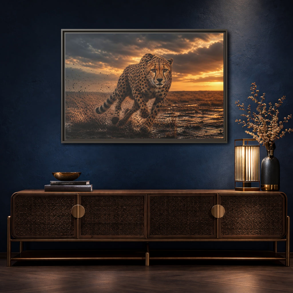 Mockup 4. Animals Cheetah Golden Cheetah shown as stretched canvas wall art