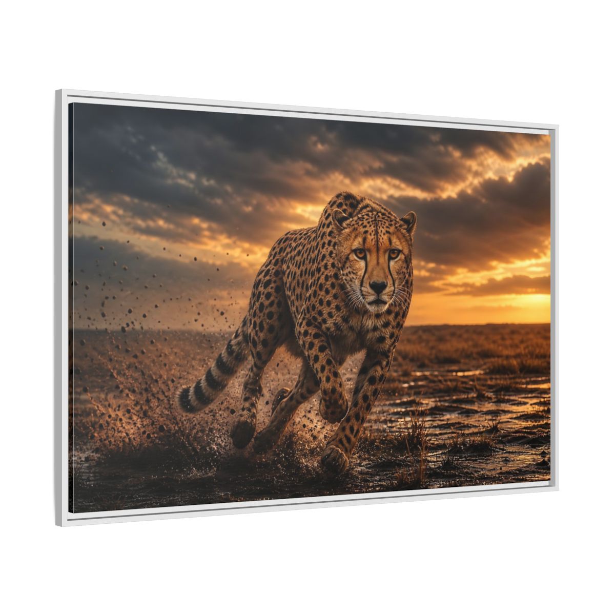 Side Mockup 7. Animals Cheetah Golden Cheetah shown as stretched canvas wall art