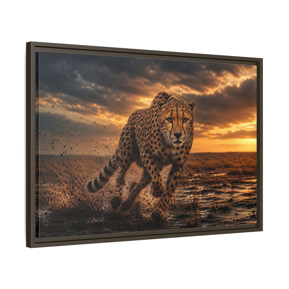 Side Mockup 11. Animals Cheetah Golden Cheetah shown as stretched canvas wall art