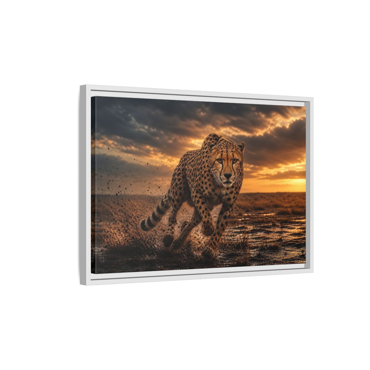 Side Mockup 1. Animals Cheetah Golden Cheetah shown as stretched canvas wall art